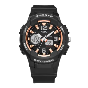 V2A Analog Digital 5ATM Waterproof Fashion Black Sports Watch for Women and Girls