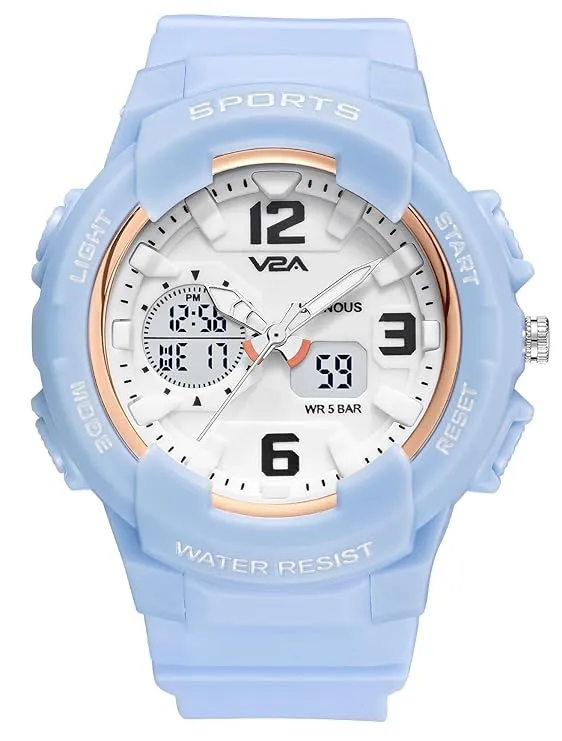 V2A Analog Digital 5ATM Waterproof Fashion Black Sports Watch for Women and Girls