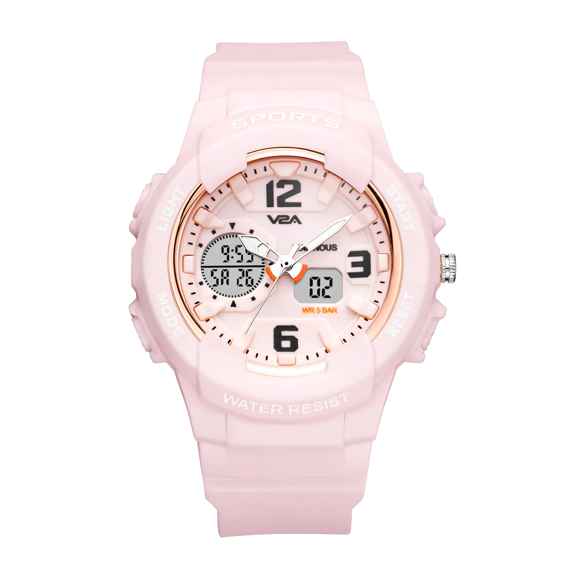 V2A Analog Digital 5ATM Waterproof Fashion Black Sports Watch for Women and Girls