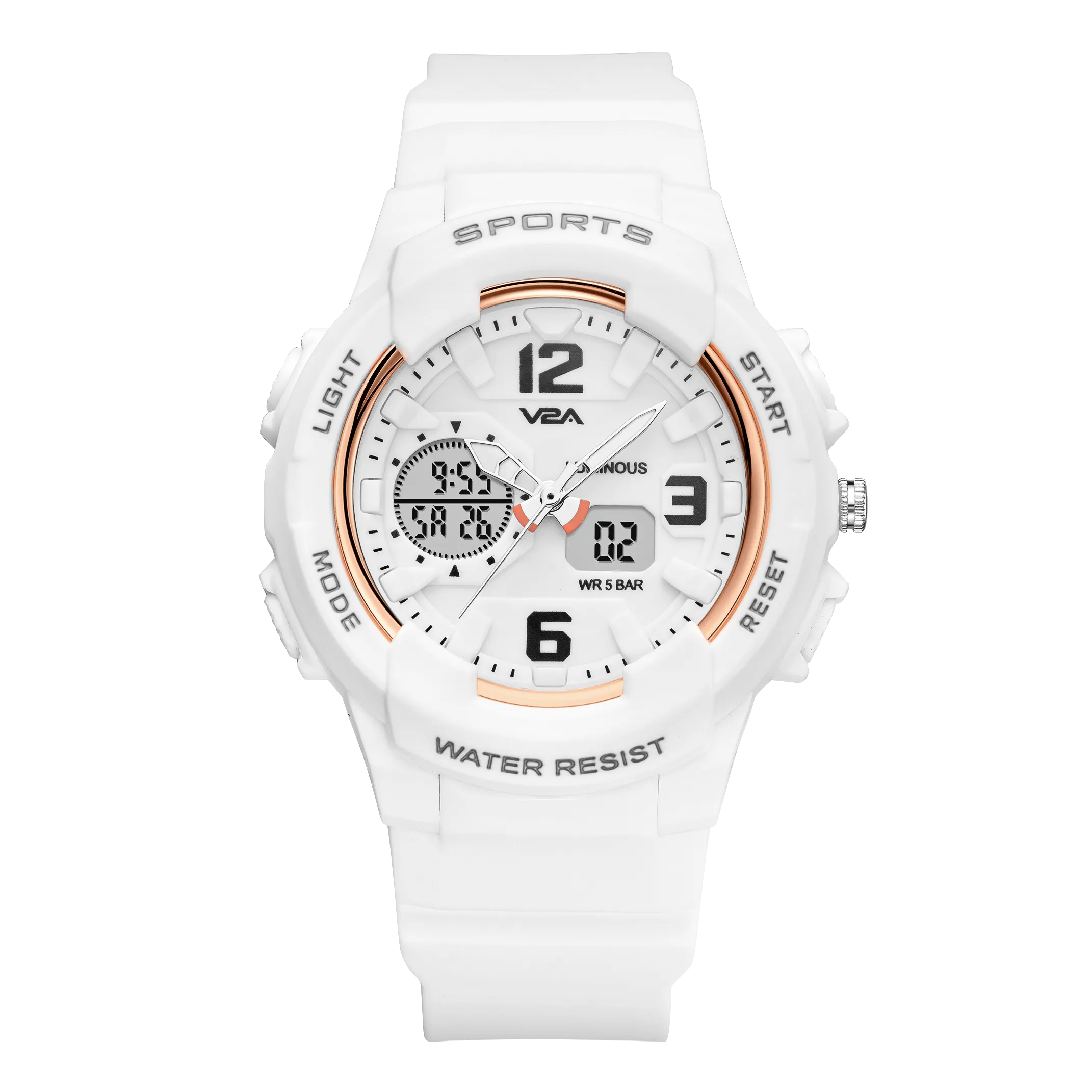 V2A Analog Digital 5ATM Waterproof Fashion Black Sports Watch for Women and Girls