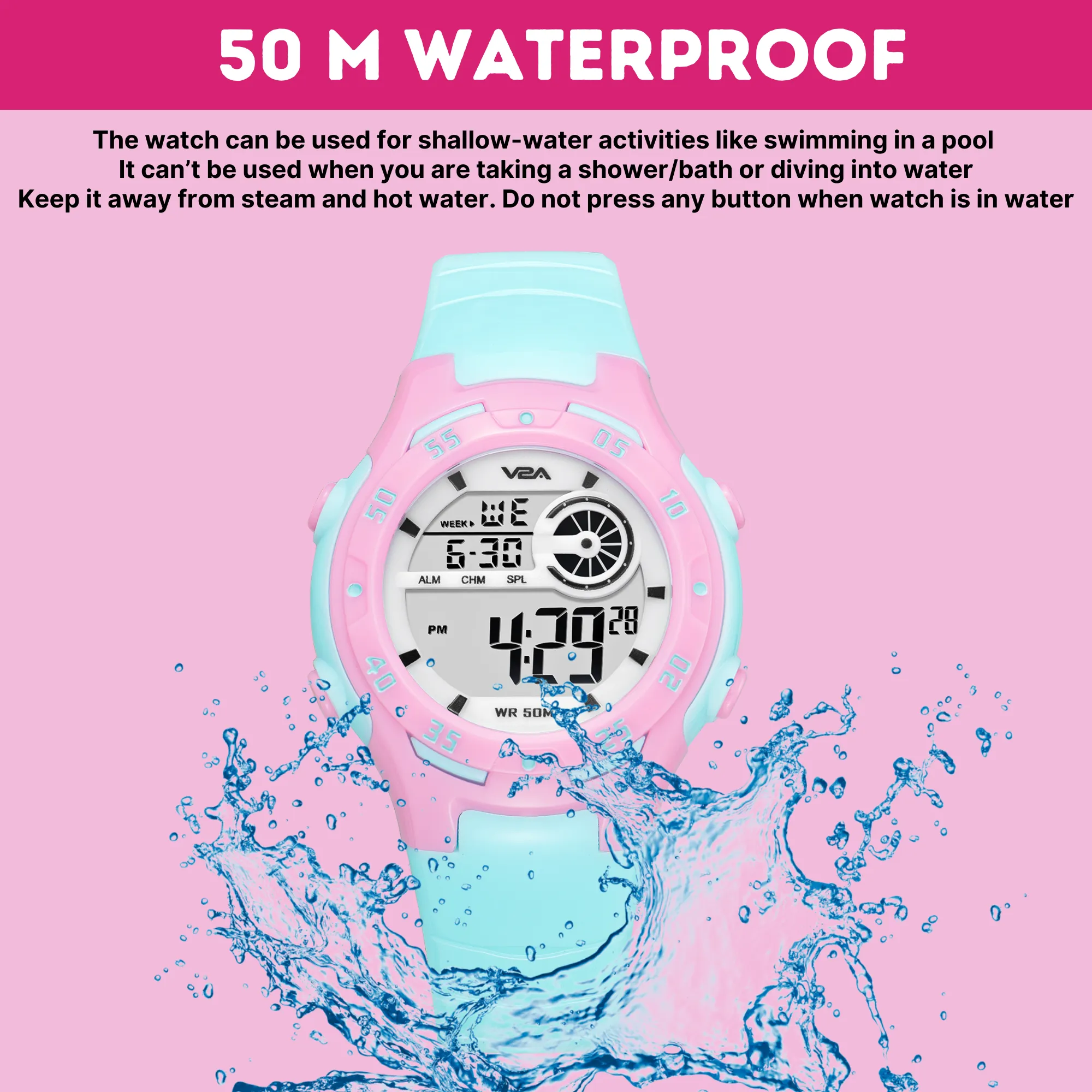 V2A Digital 5ATM Waterproof Kids Sports Watch for Girls