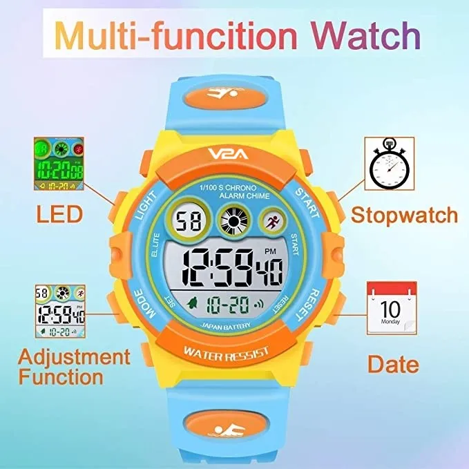 V2A Digital Kids Sports Watch with 7 Color