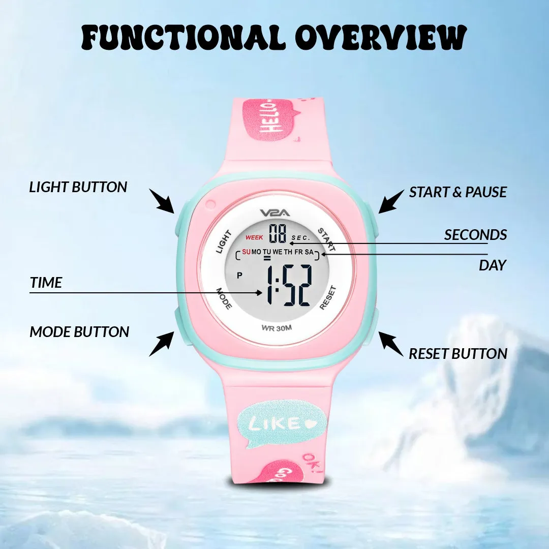 V2A Digital Watch for Girls ?Kids Between 4 to 14 Years of Age Multi-Functional 30 M Waterproof Digital Sports Watches for Girls | Digital Watch for Girls age 4 5 6 7 8 9