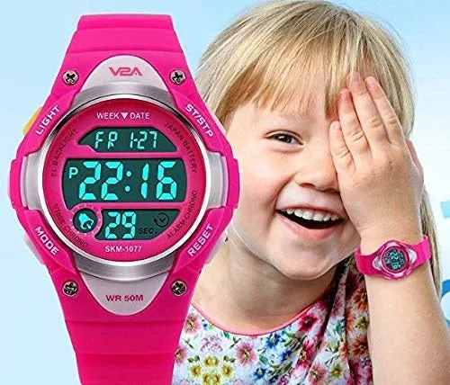 V2A Kids Pink LED Backlight Waterproof Digital Sports Casual Watch For Boys And Girls