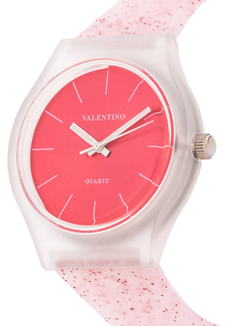 Valentino Rubber Strap Analog Watch for Women 20122094-PINK GLITTER LINE