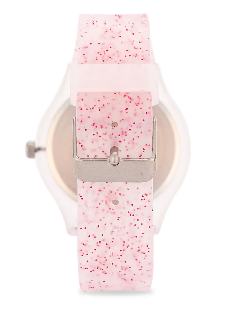 Valentino Rubber Strap Analog Watch for Women 20122094-PINK GLITTER LINE