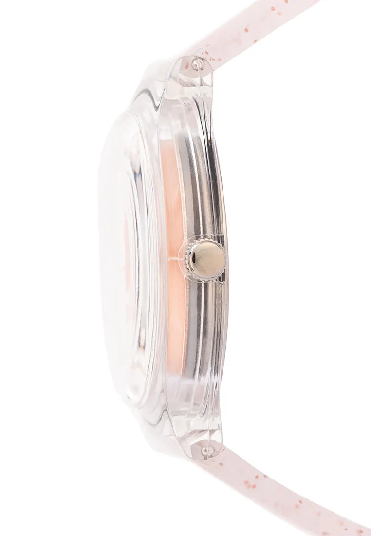 Valentino Rubber Strap Analog Watch for Women 20122094-ROSE GLITTER LINE