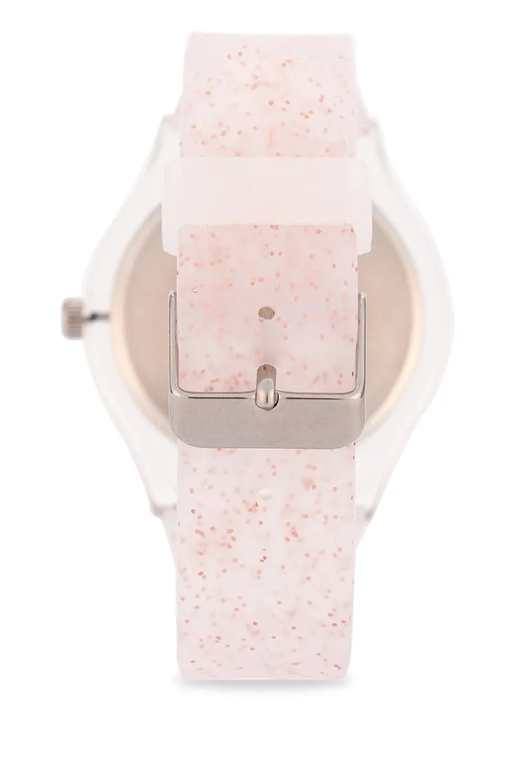 Valentino Rubber Strap Analog Watch for Women 20122094-ROSE GLITTER LINE