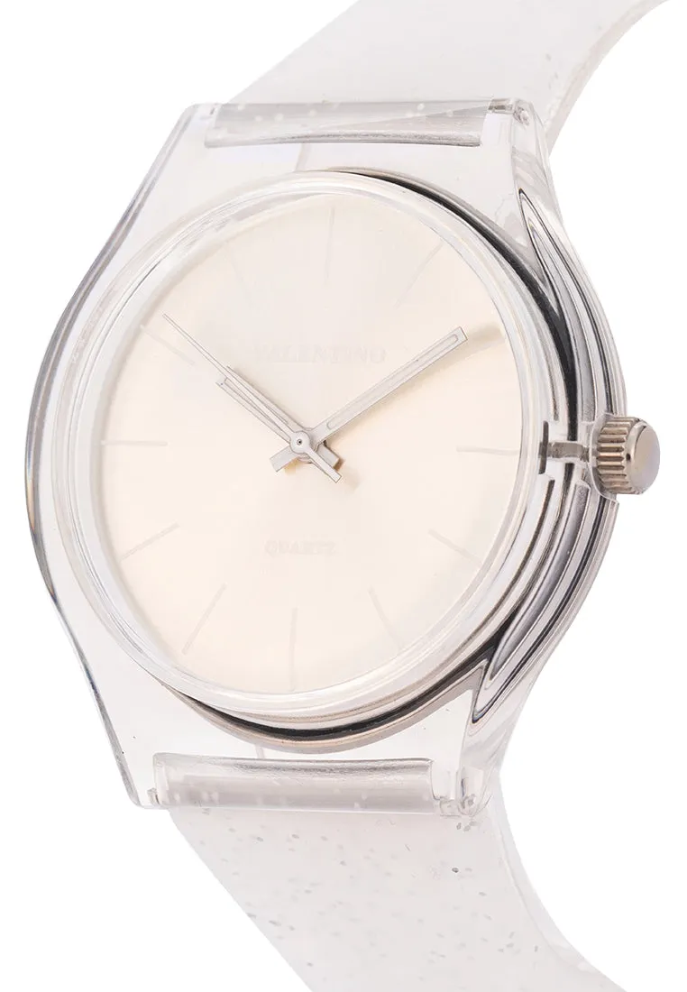 Valentino Rubber Strap Analog Watch for Women 20122094-SILVER GLITTER LINE