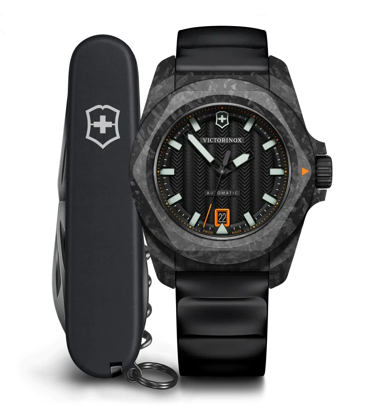 Victorinox I.N.O.X Automatic 41mm Set Black Rubber Black Dial Carbon Case Watch 242023.1