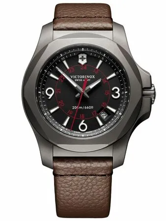 Victorinox I.N.O.X. Black Dial Brown Leather Mens Watch