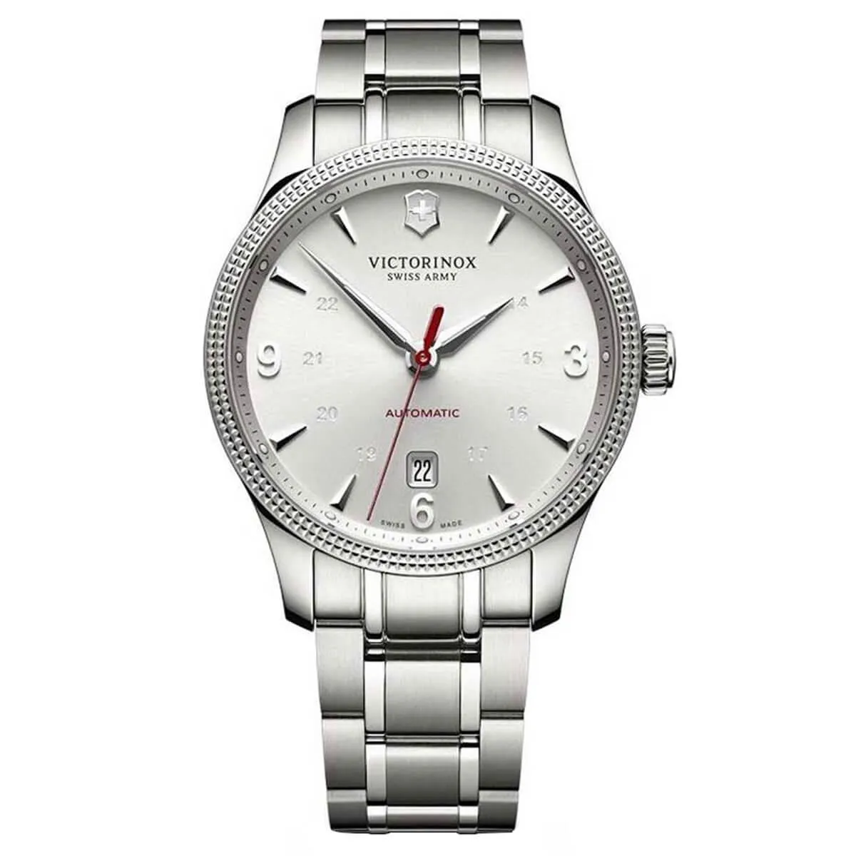 Victorinox Swiss Army Men's Alliance Silver Tone Dial Bracelet Automatic Watch and Knife Set | 241715.1