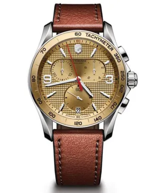 Victorinox Swiss Army Mens Chrono Classic - Brown Leather Strap - Gold-Tone Dial