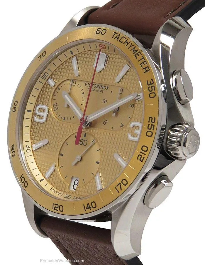 Victorinox Swiss Army Mens Chrono Classic - Brown Leather Strap - Gold-Tone Dial