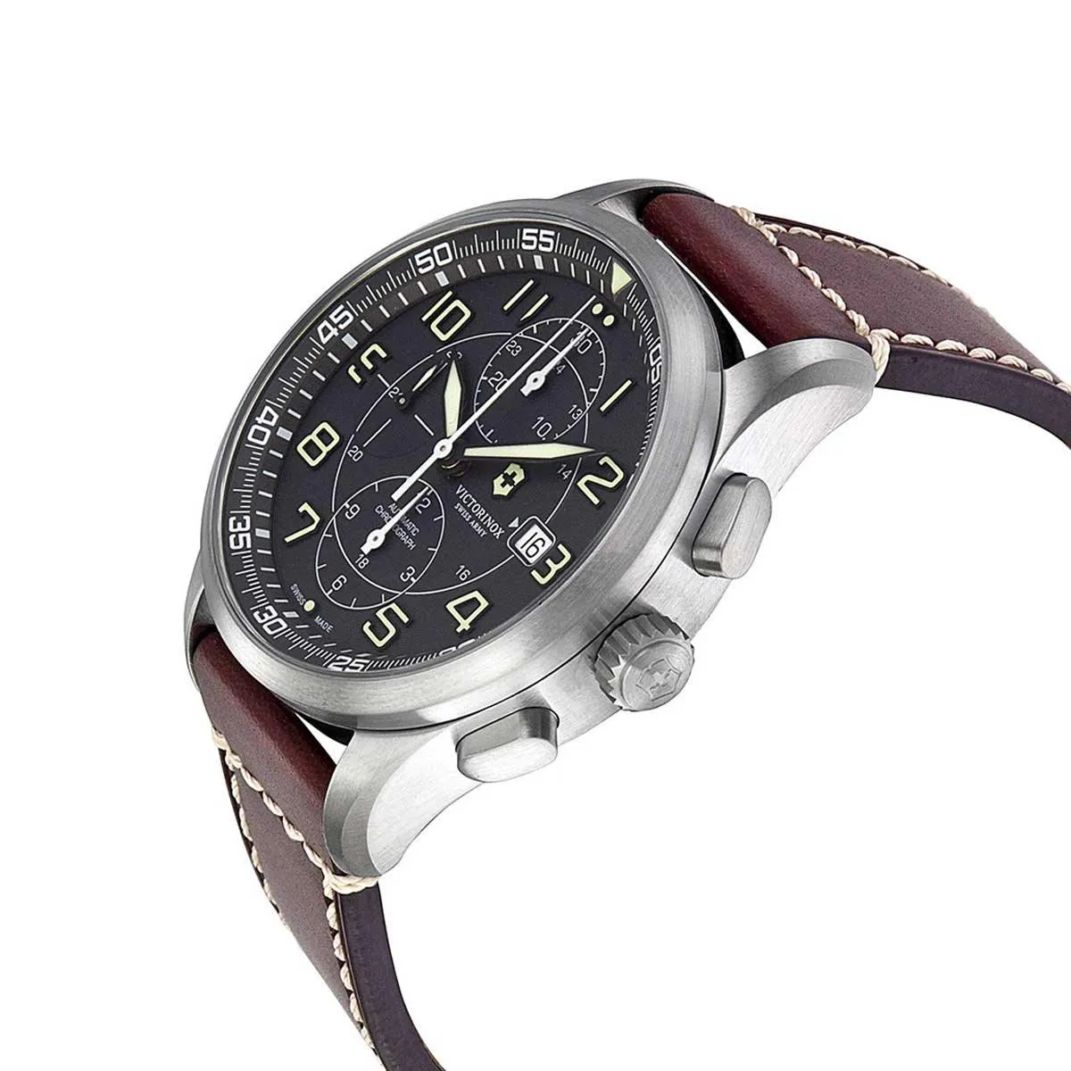 Victorinox Swiss Army Men's Chrono Watch - AirBoss Dark Grey Dial Brown Strap | 241597