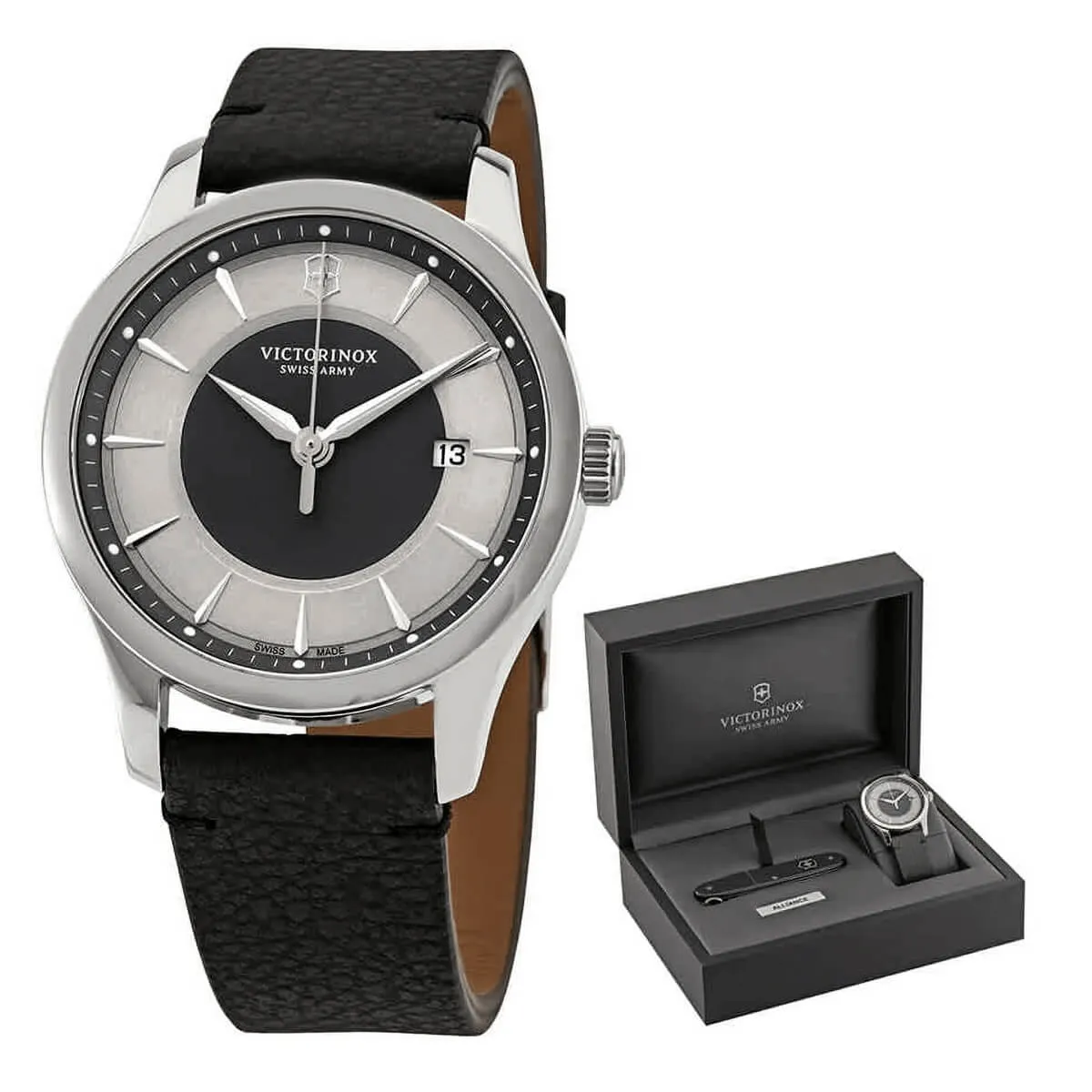 Victorinox Swiss Army Men's Strap Watch & Pioneer Knife - Alliance Black Leather | 241804.1