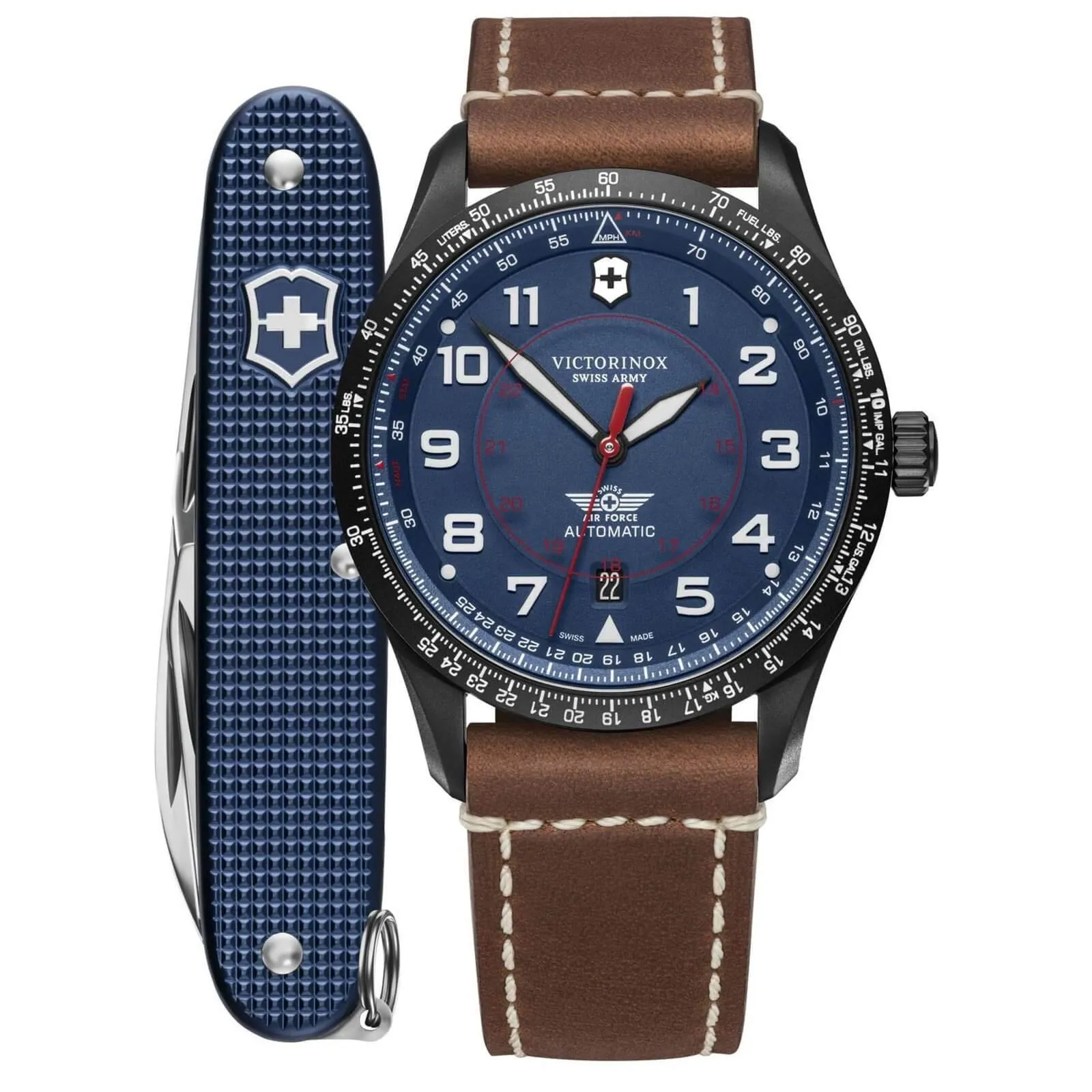 Victorinox Swiss Army Men's Watch and Knife Set - Airboss Mechanical Automatic Blue Dial | 249150.1