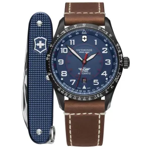Victorinox Swiss Army Men's Watch and Knife Set - Airboss Mechanical Automatic Blue Dial | 249150.1
