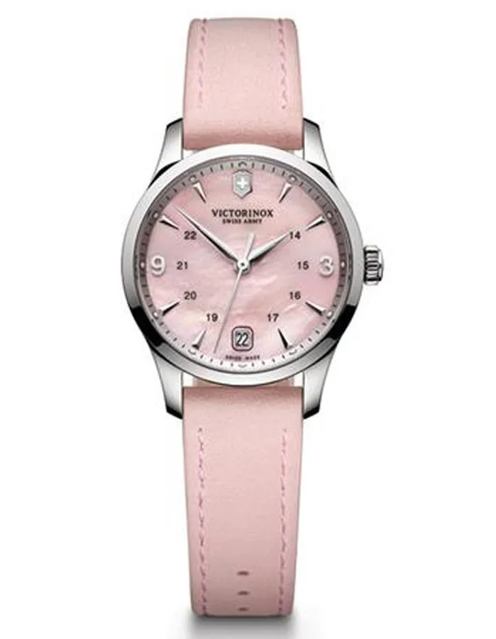Victorinox Swiss Army Womens Alliance Small Watch - Pink Leather Strap - MOP