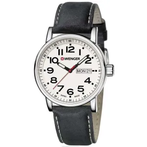 Wenger 01.0341.101 Men's Attitude White Dial Black Leather Strap Watch