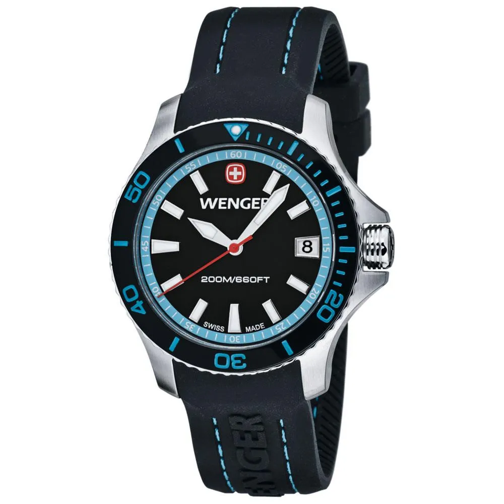 Wenger 01.0621.105 Women's Sea Force Black Dial Black Rubber Strap Dive Watch