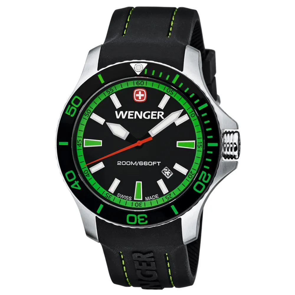 Wenger 01.0641.108 Men's Sea Force Black Dial Black Rubber Strap Dive Watch