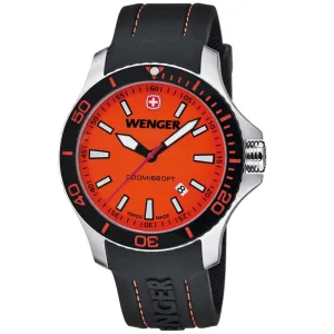 Wenger 01.0641.111 Men's Sea Force Orange Dial Black Rubber Strap Dive Watch