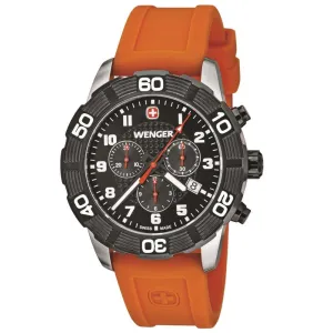 Wenger 01.0853.103 Men's Roadster Chrono Black Bezel Black Dial Orange Rubber Strap Watch
