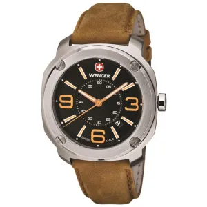 Wenger 01.1051.102 Men's Escort Black Dial Tan Suede Leather Strap Watch
