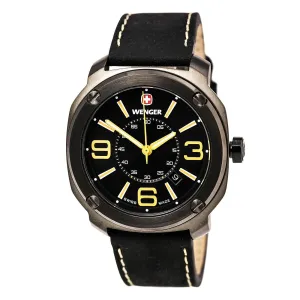 Wenger 01.1051.106 Men's Escort Black Dial Gunmetal IP Steel Black Leather Strap Swiss Watch