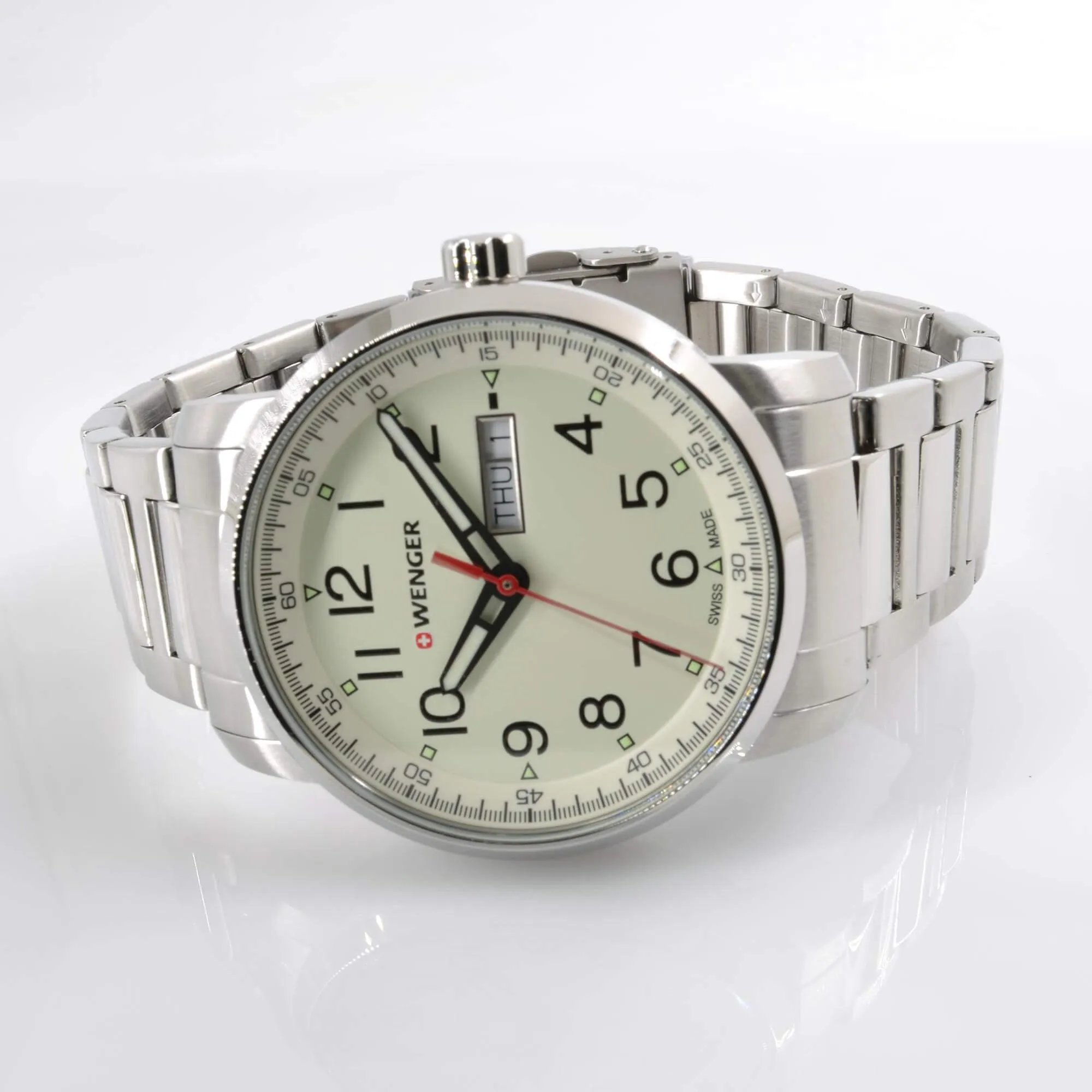 Wenger 01.1541.108 Men's Attitude Heritage Stainless Steel Bracelet Cream Dial Day Date Watch