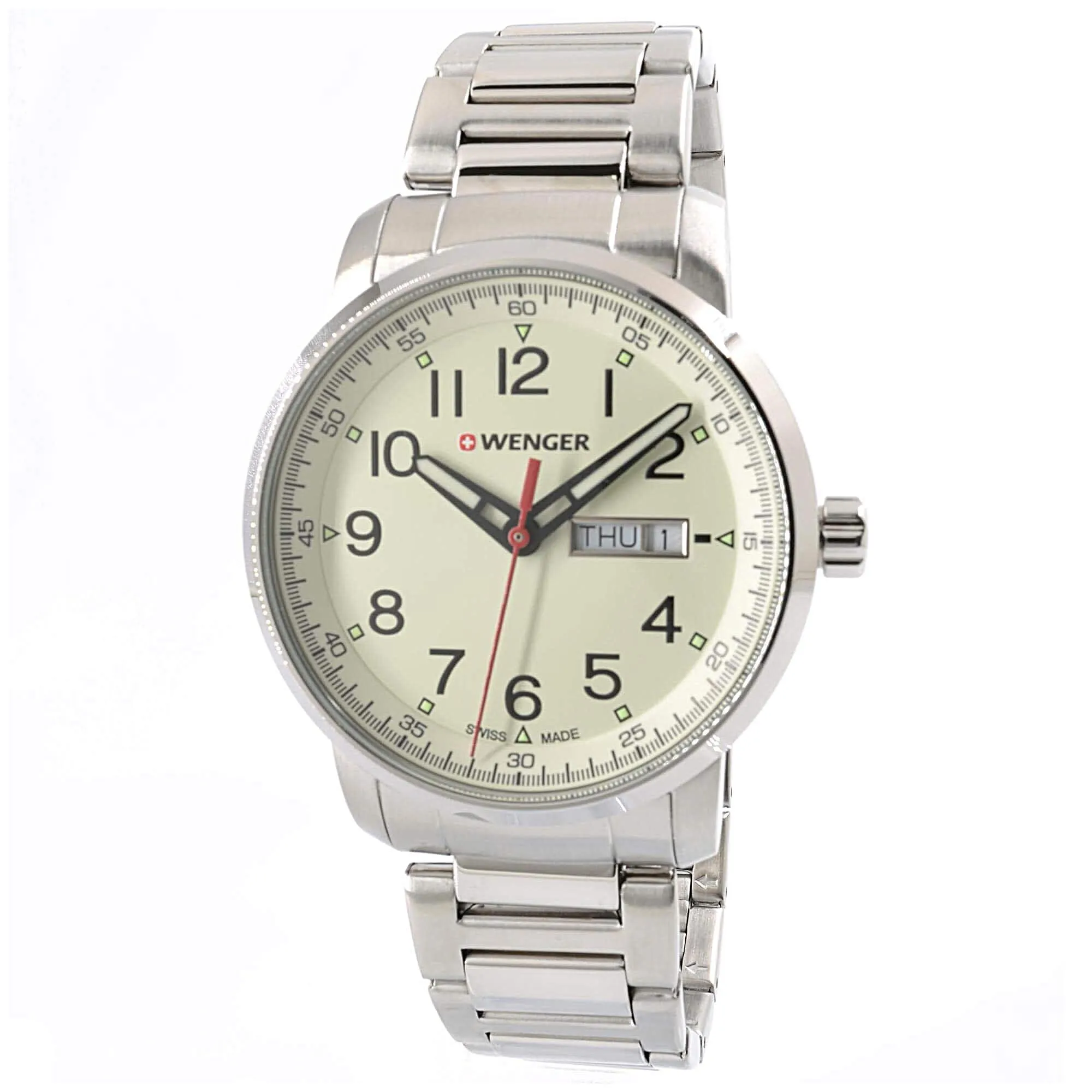 Wenger 01.1541.108 Men's Attitude Heritage Stainless Steel Bracelet Cream Dial Day Date Watch