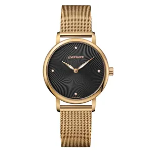 Wenger 01.1721.102 Women's Urban Donnissima Yellow Gold Steel Mesh Bracelet Black & Grey Dial Watch