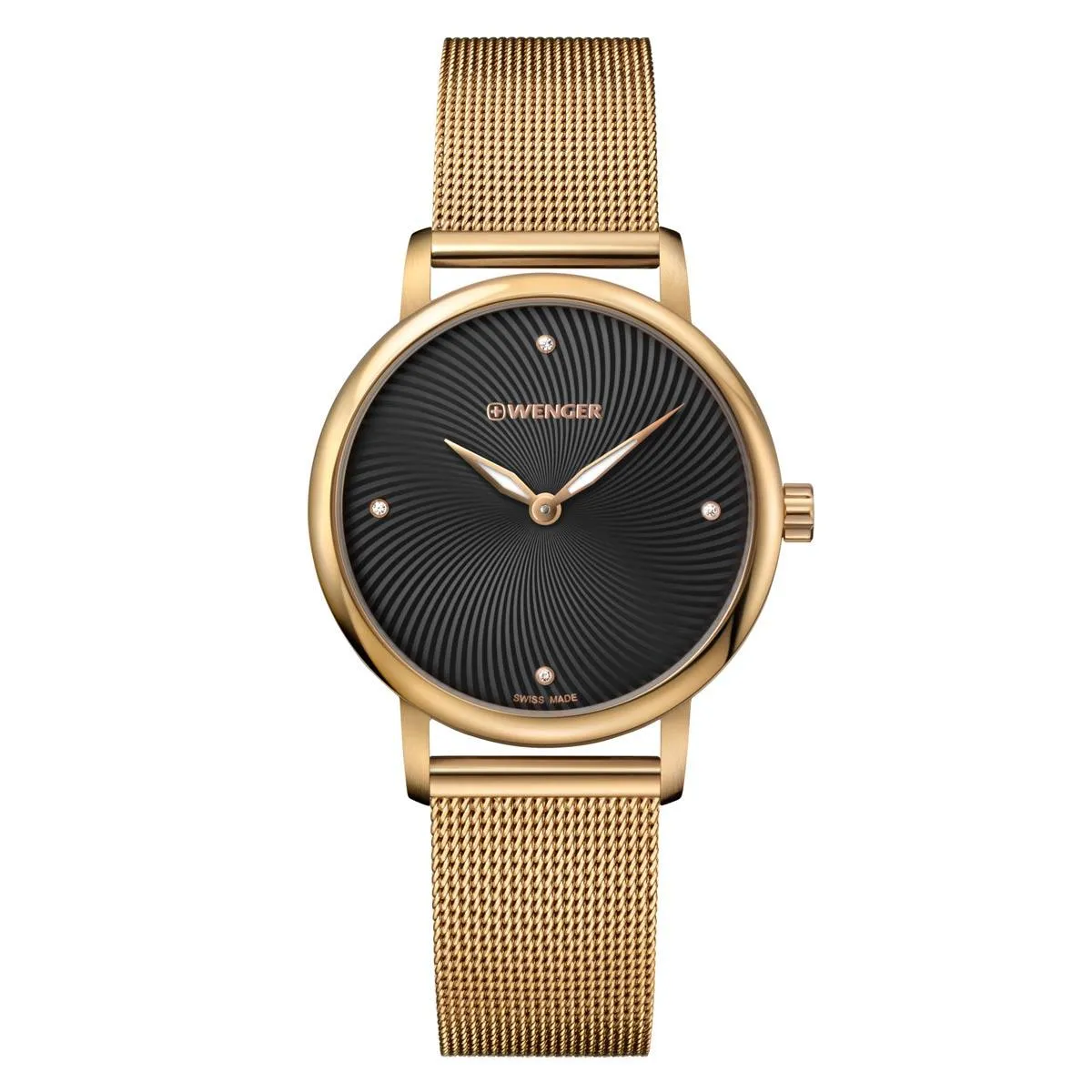 Wenger 01.1721.102 Women's Urban Donnissima Yellow Gold Steel Mesh Bracelet Black & Grey Dial Watch