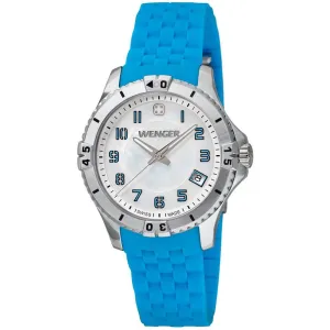 Wenger 0121.102 Women's Squadron MOP White Dial Blue Rubber Strap Watch