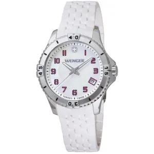 Wenger 0121.103 Women's Squadron Pink Accent MOP White Dial White Rubber Strap Watch