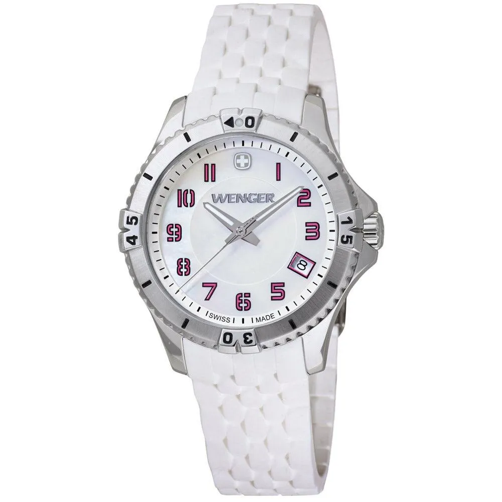 Wenger 0121.103 Women's Squadron Pink Accent MOP White Dial White Rubber Strap Watch