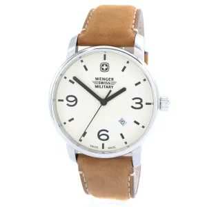 Wenger 01.9041.207S Mens Military Beige Dial Brown Leather Strap Watch