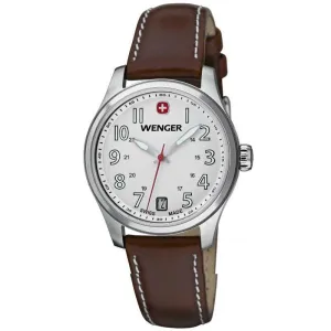 Wenger 0521.101 Women's Terragraph Swiss Made White Dial Brown Leather Strap Watch