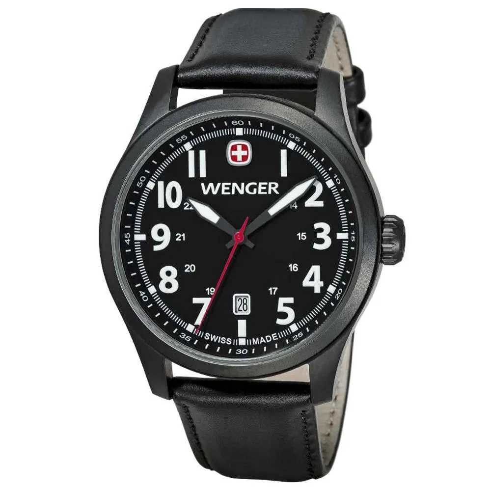 Wenger 0541.101 Men's Terragraph Swiss Made Black Dial Black Leather Strap Watch