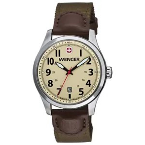 Wenger 0541.108 Men's Terragraph Sand Dial Brown Leather Olive Nylon Strap Watch