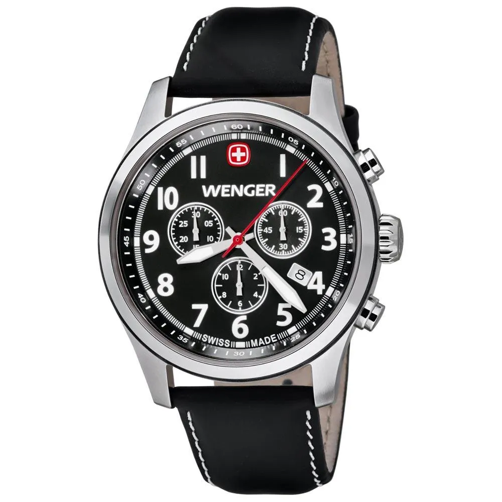 Wenger 0543.101 Men's Terragraph Black Dial Black Leather Strap Chronograph Watch