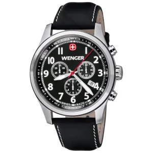 Wenger 0543.101 Men's Terragraph Black Dial Black Leather Strap Chronograph Watch