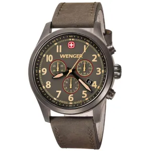Wenger 0543.103 Men's Terragraph Grey Dial Gunmetal IP Grey Leather Strap Chronograph Watch