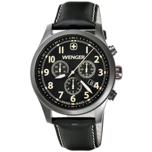 Wenger 0543.104 Men's Terragraph Black Dial Gunmetal IP Black Leather Strap Chronograph Watch