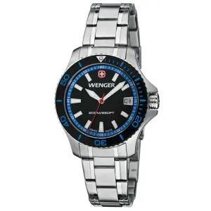 Wenger 0621.104 Women's Sea Force Blue Accents Black Dial Stainless Steel Watch