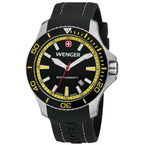 Wenger 0641.101 Men's Sea Force Yellow Accents Black Dial Silicon Rubber Strap Watch