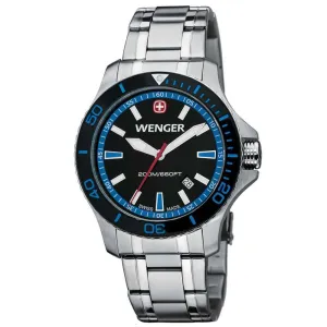 Wenger 0641.106 Men's Sea Force Swiss Made Blue Accents Black Dial Stainless Steel Watch