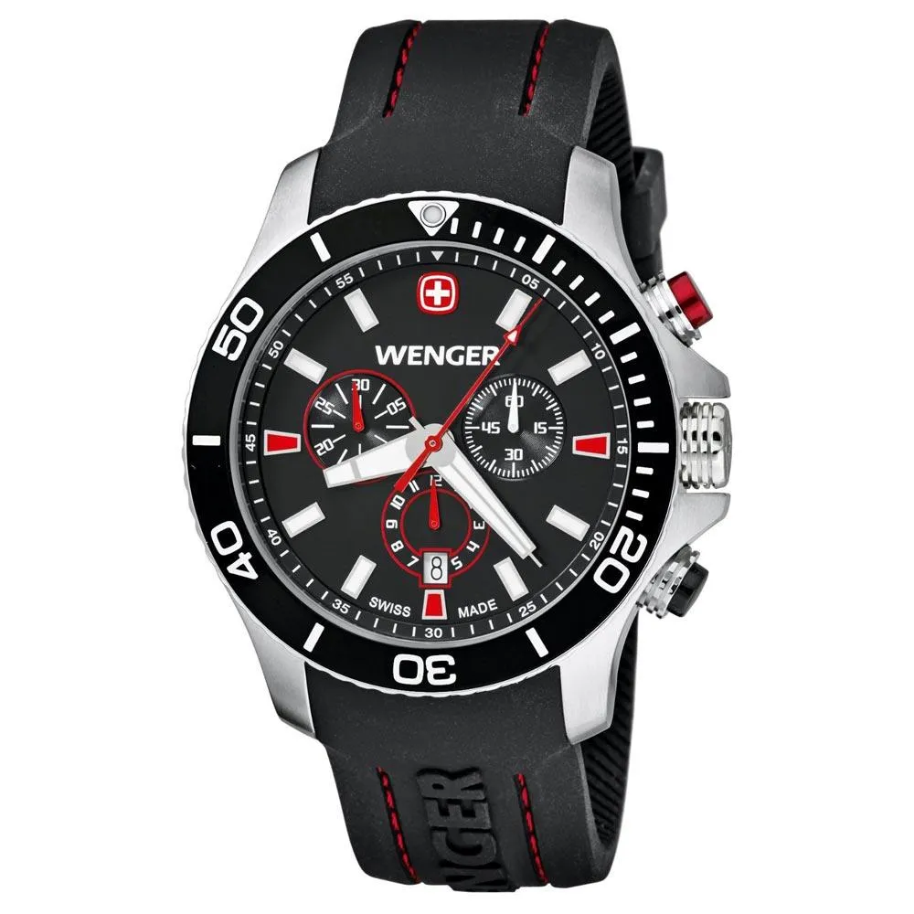 Wenger 0643.102 Men's Sea Force Black Dial Black Rubber Strap Chronograph Dive Watch