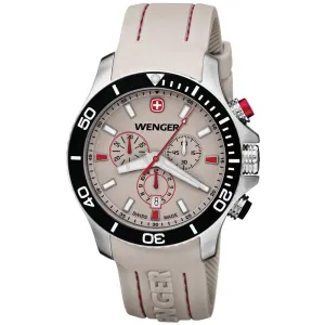 Wenger 0643.105 Men's Sea Force White & Red Dial White Rubber Strap Chronograph Dive Watch